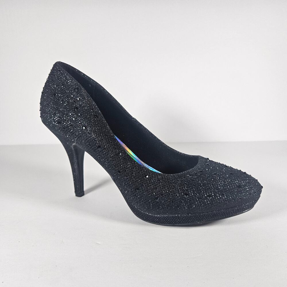 Hot Tomato Black Glitter Sparkly Rhinestone Heels Womens Size 8.5